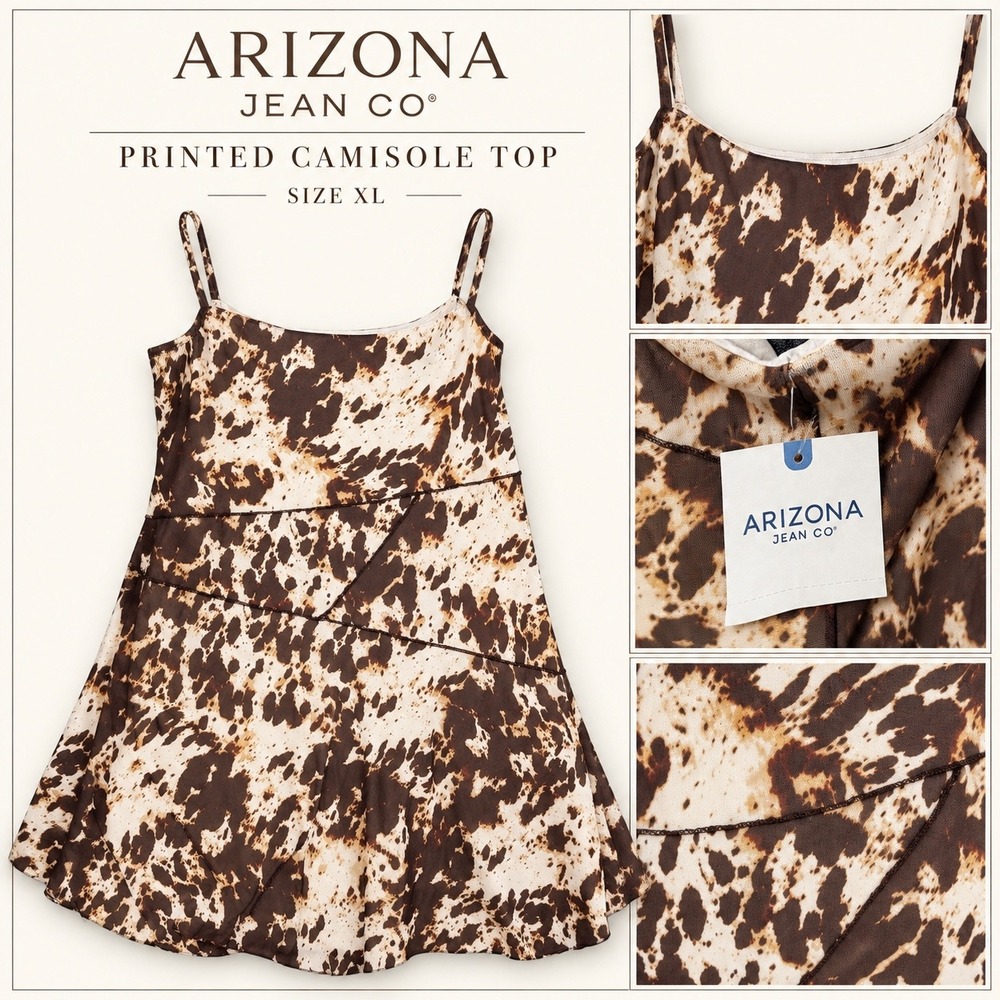 Arizona Jean Co Womens Animal Print Mesh Tiered Ruffle Dress Brown White XL NWT